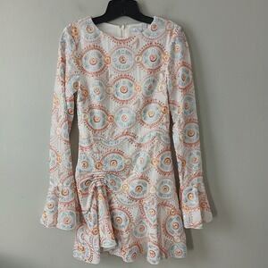 Atoir Women's Size 4 Call My Name Mini Dress High Neck Bell Sleeve Embroidered